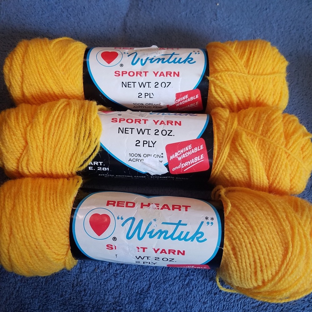 Vintage Red Heart Wintuk Sport Yarn 3 Skeins #230 Yellow 2oz 2 Ply Orlon Acrylic
